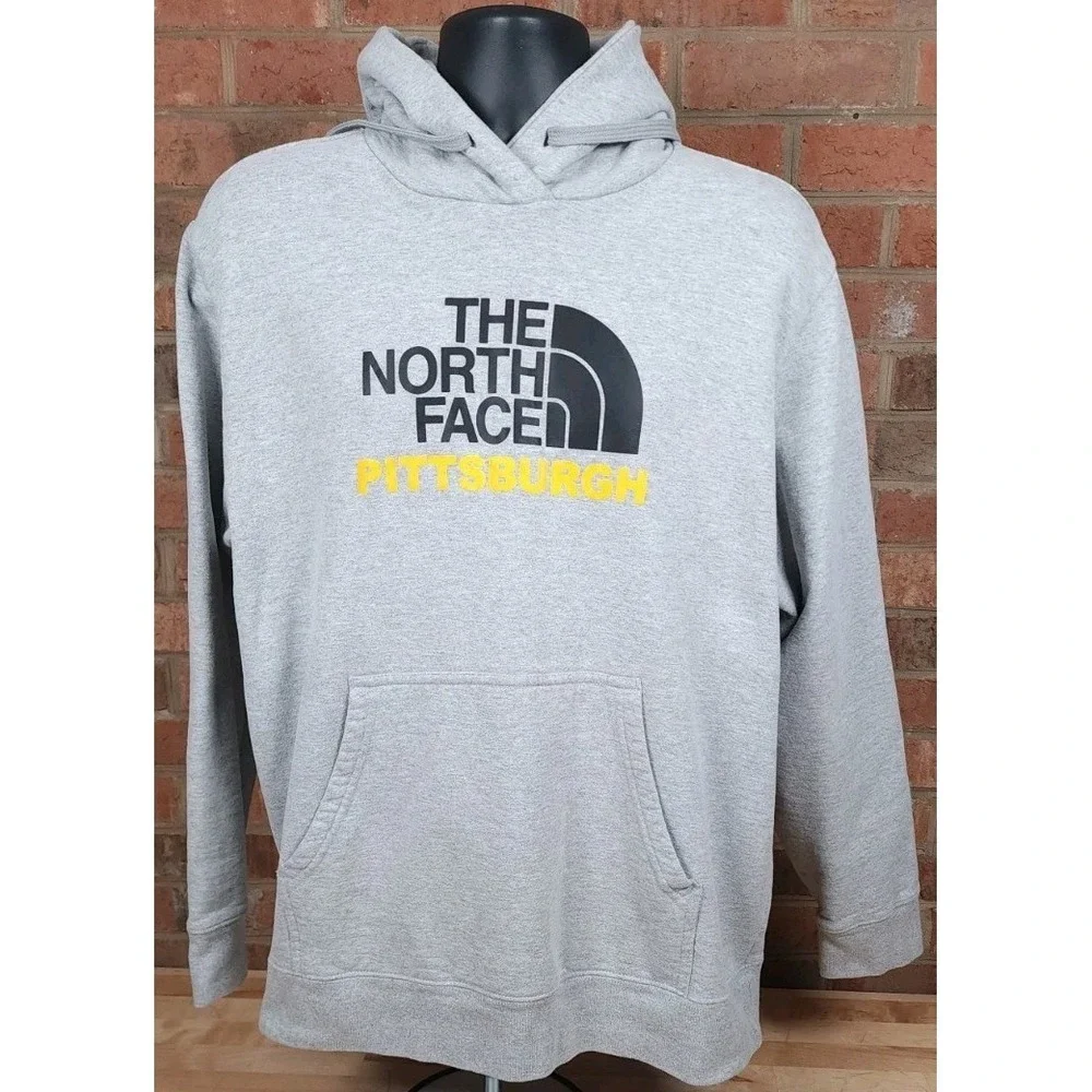 The North Face Pittsburgh‎ Hoodie Sweatshirt Size XL Gray Fleece Lined Pullover